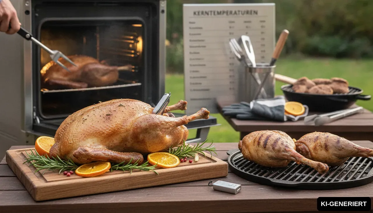 Gans Kerntemperatur & Gänsekeule - Grill oder Backofen (KI-generiertes Bild)