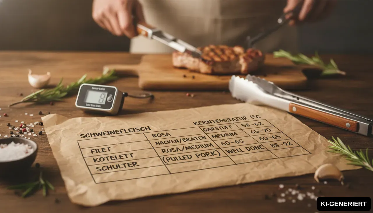 Kerntemperatur Schwein - Tabelle & Übersicht für Schweinefleisch (KI-generiertes Bild)