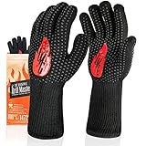 Grill Master Grillhandschuhe Hitzebeständig bis 800°C, Wasserfeste & Feuerfeste Handschuhe zum Kochen, Grillen, Backen, Feuerstelle, Waschbare & Wiederverwendbare Ofenhandschuhe, Ideales Grill zubehör